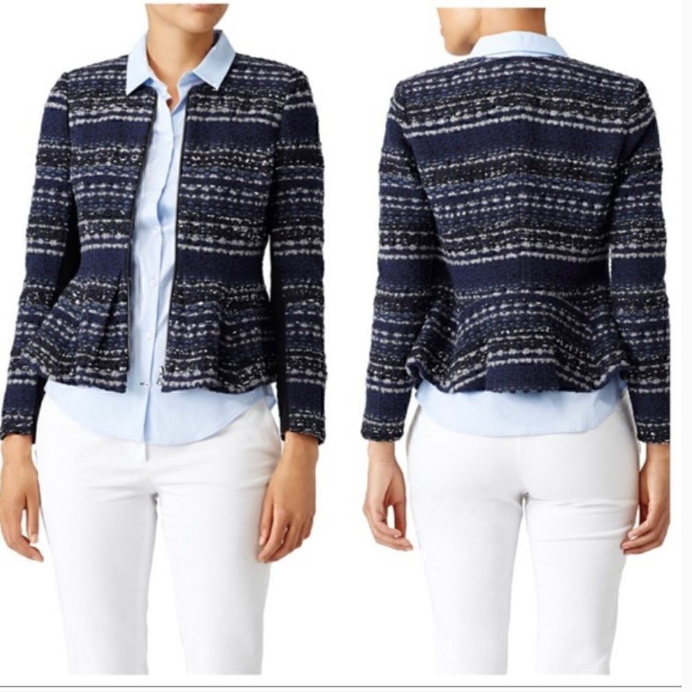 Rebecca Taylor Lurex Tweed Jacker Blazer peplum Zip Front Size 0 $575.00